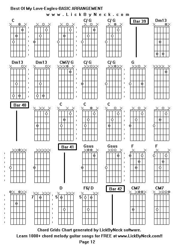 Chord Grids Chart of chord melody fingerstyle guitar song-Best Of My Love-Eagles-BASIC ARRANGEMENT,generated by LickByNeck software.